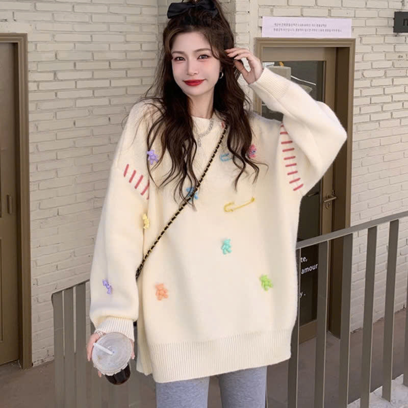 Áo sweater dệt kim tay dài dáng rộng thời trang trẻ trung phong cách Hàn Quốc