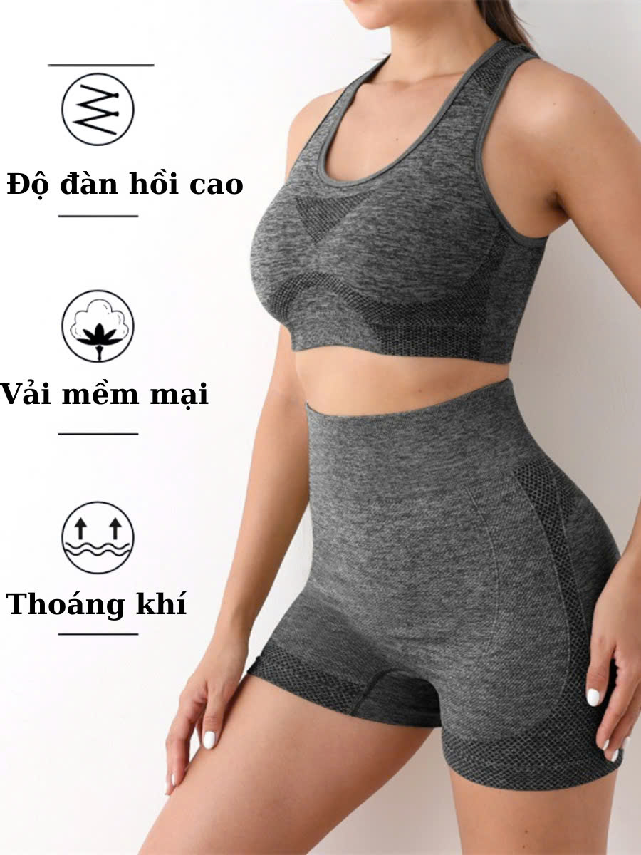 Set Đồ Tập Gym Nữ Set Đồ Tập Yoga, Chạy Bộ Croptop Có Đệm Mút Chống Sốc Co Giãn Chun Mông