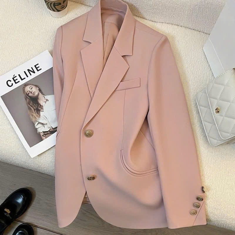 Áo Khoác Blazer Dáng Rộng Phối Khuy Vàng Sang Chảnh Hàng Quảng Châu 2 Lớp